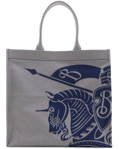 Burberry Medium Canvas Tote Bag With Logo - Gray