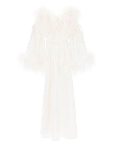 Art Dealer 'bettina' Maxi Dress In Satin With Feathers - White
