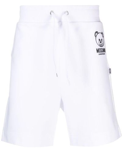 Moschino Stretch Cotton Bermuda Shorts With Teddy Bear Motif - White