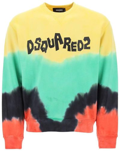 DSquared² Tie-dye Crew-neck Sweatshirt With Logo Print - Multicolor