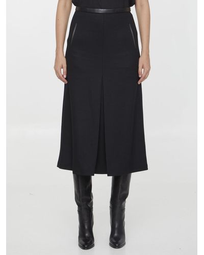 Saint Laurent Midi Skirt In Wool - Black