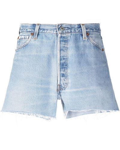 RE/DONE High-rise Raw-cut Denim Shorts - Blue