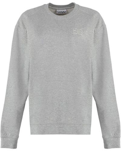 Ganni Cotton Crew-neck Sweatshirt - Gray