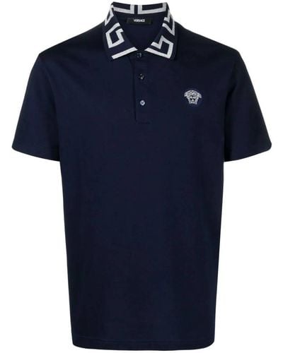 Versace Polo Shirt With Greca Collar - Blue