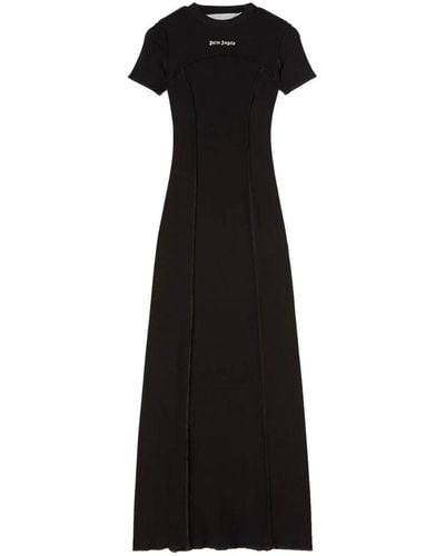 Palm Angels Logo-embroidered Knitted Maxi Dress - Black