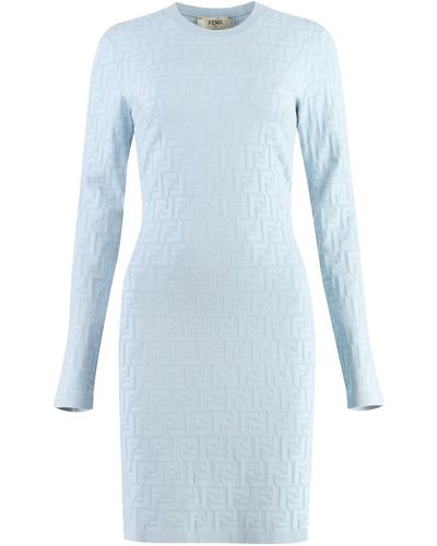 Fendi Jacquard Knit Mini-Dress - Blue