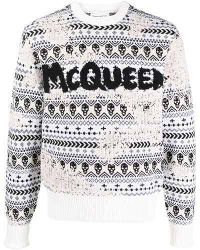 Alexander McQueen Intarsia-pattern Sweater - White