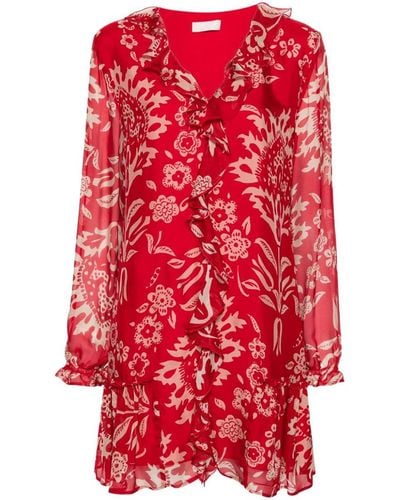Liu Jo Short Viscose And Silk Dress With Floral Print - Red