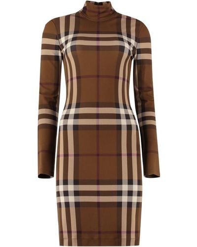 Burberry Checked Jersey Mini Dress - Brown
