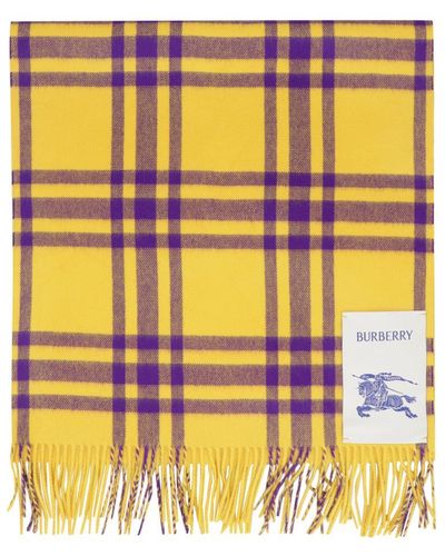Burberry Checked Cashmere Scarf - Yellow