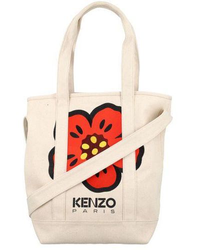 KENZO Raffia Boke Flower Tote Bag. - White