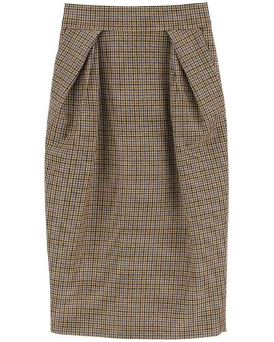 Maison Margiela Houndstooth Wool Midi Skirt - Brown