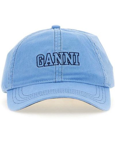 Ganni Baseball Hat With Logo - Blue