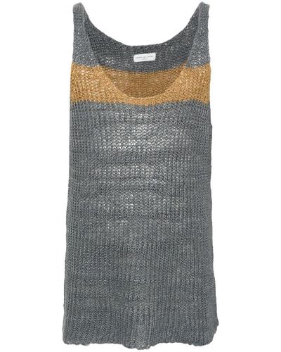 Dries Van Noten Ribbed Linen Knit Tank Top - Gray