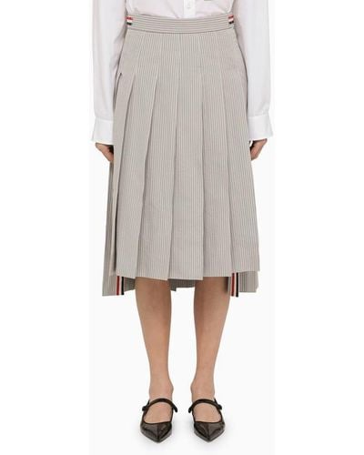 Thom Browne Gray Cotton Pleated Midi Skirt
