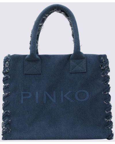Pinko Denim Cotton Tote Bag - Blue