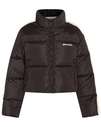 Palm Angels Black And White Puffer Crop Track Down Jacket