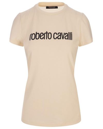 Roberto Cavalli Ivory T-shirt With Logo - Natural