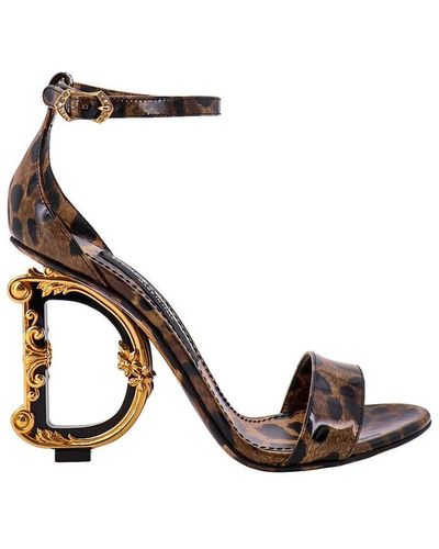 Dolce & Gabbana Animal-print With Logo Heel Sandals - Metallic