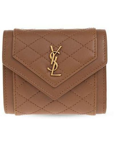 Saint Laurent Quilted Leather Logo Purse - Brown