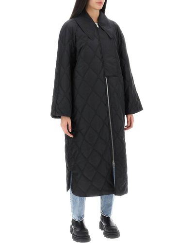 Ganni Quiled Coat - Black