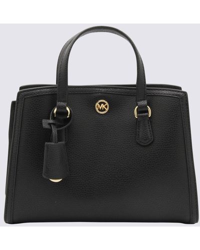 MICHAEL Michael Kors Black Leather Chantal Medium Top Handle Bag