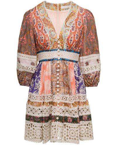 Zimmermann Mini Dress With Puff Sleeves And All-Over Paisley Print - Multicolor
