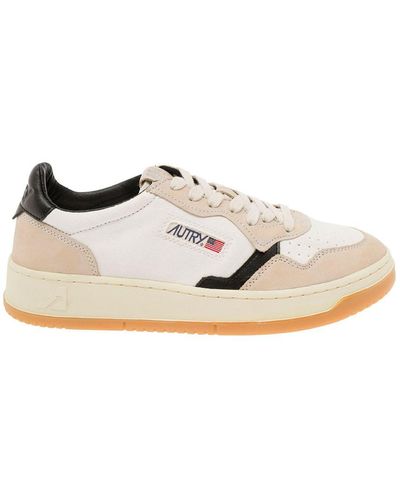 Autry 'Medalist Canvas' Low Top Trainers With Suede Insert - Natural