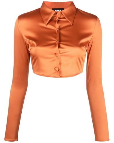 Gcds Cropped Satin Shirt - Orange