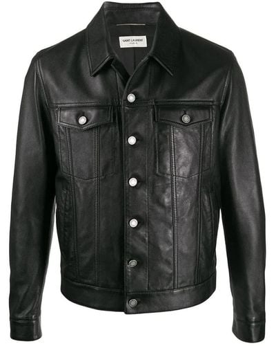 Saint Laurent Button-up Leather Jacket - Black