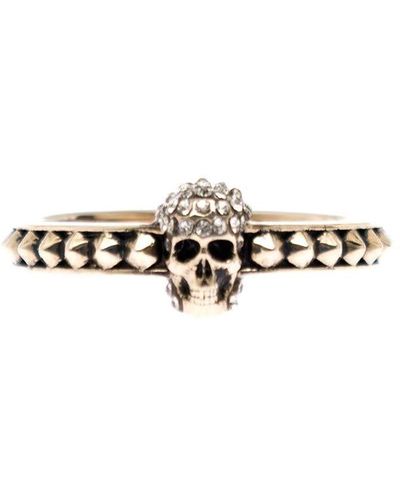 Alexander McQueen Woman's Pavé And Skull Palladium Colored Brass Ring - White