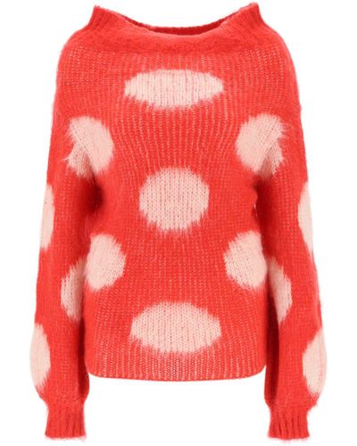 Marni Jacquard-knit Sweater With Polka Dot Motif - Red