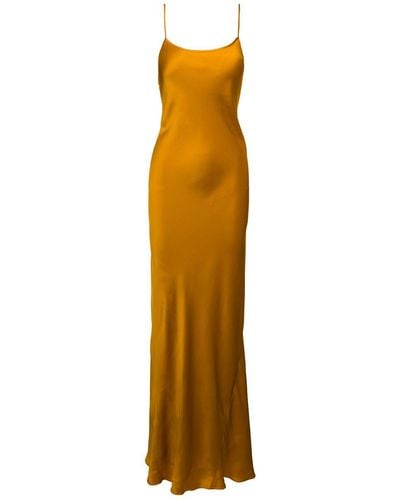 Victoria Beckham Maxi Orange Slip Dress In Fluid Acetate Blend Woman - Metallic