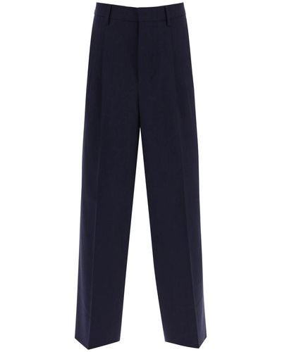 Ami Paris Loose Fit Trousers With Straight Cut - Blue