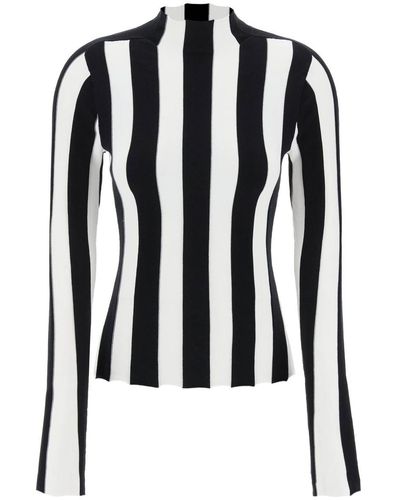 Interior Ridley Striped Funnel-neck Sweater - Black