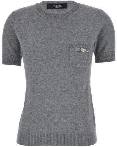 Versace Gray T-shirt With Medusa Detail In Wool Blend Woman