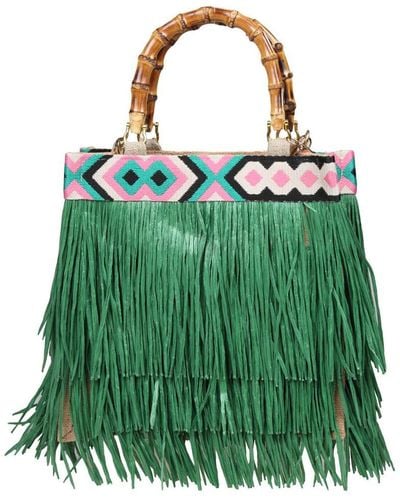 La Milanesa Handbag With Fringes - Green