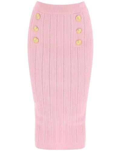 Balmain "Knitted Midi Skirt With Embossed - Pink