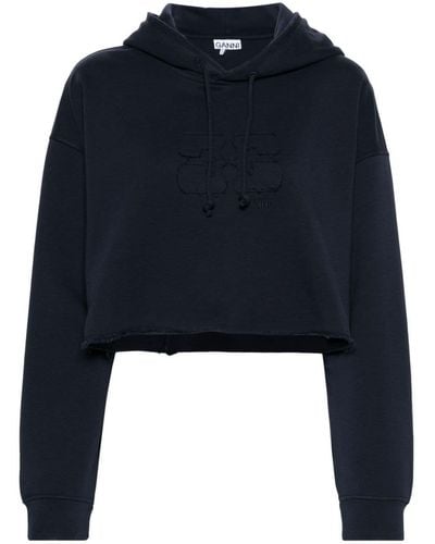 Ganni Organic Cotton Cropped Hoodie - Blue