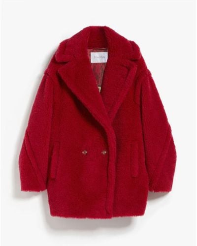 Max Mara Fris Teddy Bear Icon Coat Short In Alpaca And Wool - Red