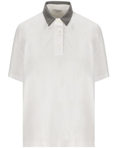 Brunello Cucinelli Stud Embellished Short-sleeved Polo Shirt - White