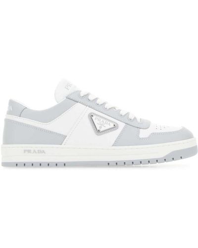 Prada Downtown Perforated Leather Sneakers Shoes - White