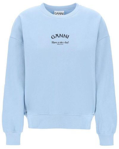 Ganni Organic Cotton Insulated Sweatshirt For - Blue