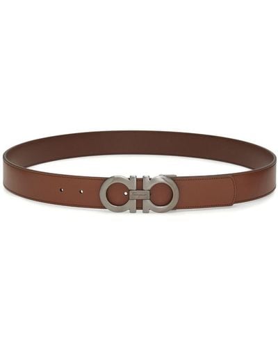 Ferragamo Gancini Reversible & Adjustable Leather Belt - Brown