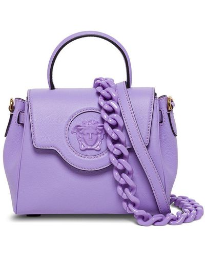 Versace La Medusa Handbag In Lilac Leather - Purple