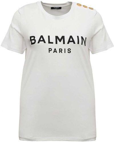 Balmain White Organic Cotton T-shirt With Logo Woman - Gray
