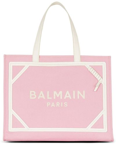 Balmain Canvas Leather-trimmed B-army Tote Bag - Pink