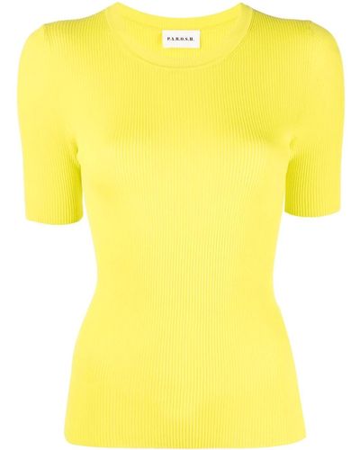 P.A.R.O.S.H. Ribbed-knit Short-sleeved Top - Yellow