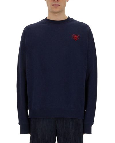 FAMILY FIRST Sweatshirt With Heart Embroidery - Blue