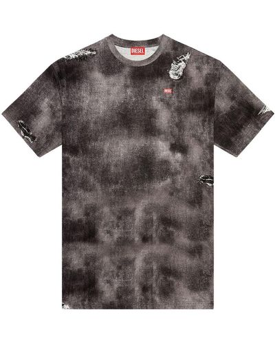 DIESEL T-Wash-N2 T-Shirt With Trompe 'Oeil Denim Print - Grey